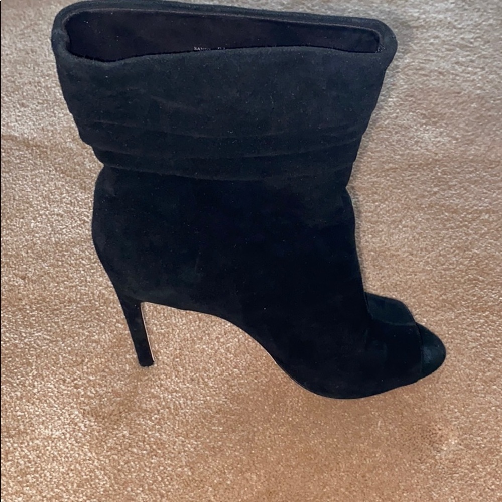 Halston Heritage black suede open toe bootie